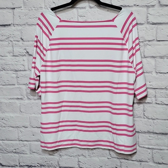 Talbots Pink and White Striped Shirt XL Square Neck - Picture 3 of 5